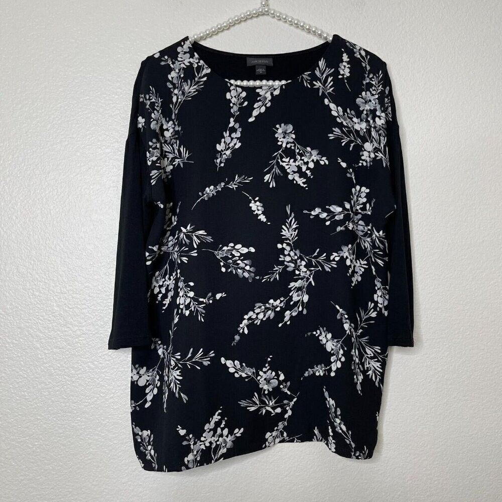 J. Jill Wearever Collection XS Top Black White Floral 3/4 Sleeve Blouse